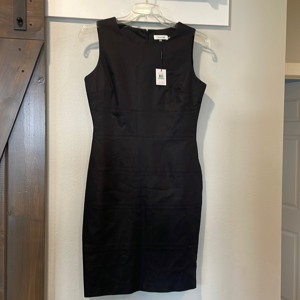 Calvin Klein, sleeveless black MIDI dress, light sheen, size 8